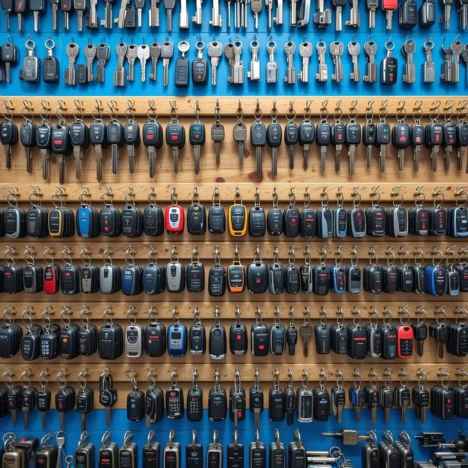 Large selection of vehicle keys and remotes